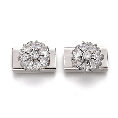 Charmes de glissière en laiton à micro-pavé de zircone cubique transparent, rectangle avec fleur
