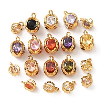 Латунные микро проложить кубического циркония прелести, реальный 18 k позолоченный, круглые подвески