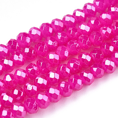 Выпечки нарисованных стеклянных бусин прядей, имитация нефрита, гальваническое покрытие, граненые, рондель