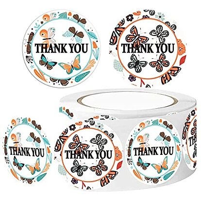 2 Patterns Round Dot Thank You Paper Insect Self-Adhesive Sticker Rolls, for DIY Albums Diary, Laptop Decoration Cartoon Scrapbooking
