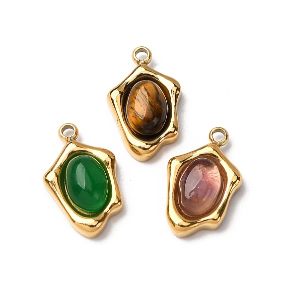 Подвески из натуральных драгоценных камней неправильной овальной формы, с 304 установками из нержавеющей стали, реальный 14 k позолоченный