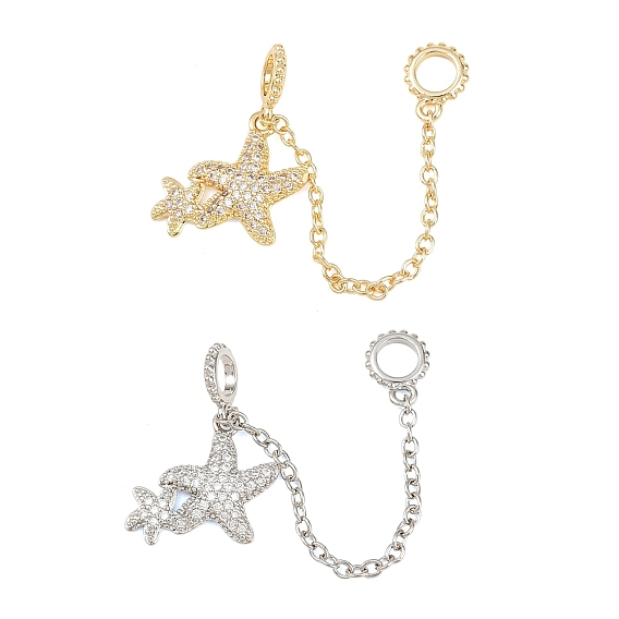 Двойные морские звезды, латунные микропаве, прозрачные кубические циркониевые предохранительные цепи, долговечный, стойки покрытие