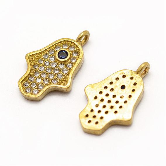 Латунные подвески, микро Pave комплектация ааа кубического циркония, hamsa hand / hand of fatima / hand of miriam charms, без никеля 
