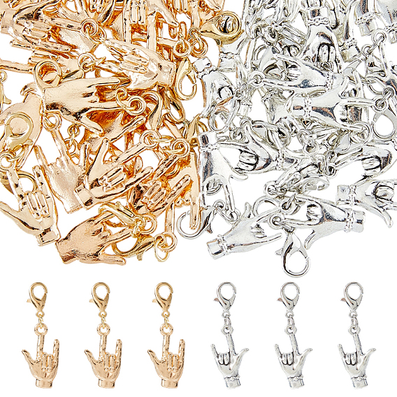 48шт 2 цвета сплав подвески украшения, жест, Сплав с застежками когтя омара