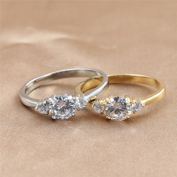 304 женские кольца из нержавеющей стали с прозрачным кубическим цирконием