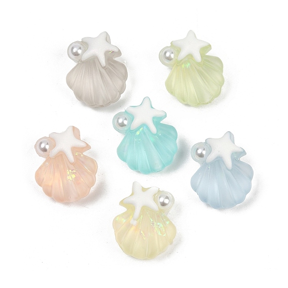Матовые прозрачные смоляные эмалевые бусины, форма ракушки со звездой, с жемчужиной из АБС-пластика и золотой фольгой