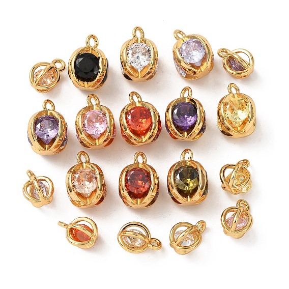 Латунные микро проложить кубического циркония прелести, реальный 18 k позолоченный, круглые подвески