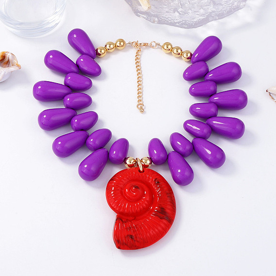 Подвеска в форме морской ракушки из пластика, каплевидные бусины, ожерелья для женщин, золотые