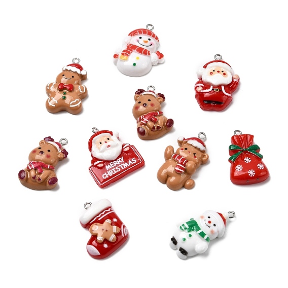 Рождественские подвески из непрозрачной смолы, с платиновыми тоновыми железными петлями, разнообразные