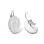 Religion Theme 304 Stainless Steel Leverback Earrings, Oval with Virgin Mary