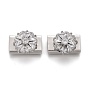 Brass Micro Pave Clear Cubic Zirconia Slide Charms, Rectangle with Flower
