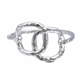 304 Stainless Steel Interlocking Oval Open Cuff Ring, Hollow Chunky Ring for Women