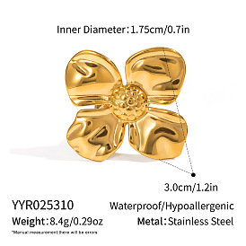 Кольца-манжеты из нержавеющей стали с цветком для женщин, реальный 18 k позолоченный