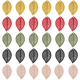 PandaHall Elite 30Pcs 5 Colors Spray Painted Alloy Pendants, Hollow Leaf Charms