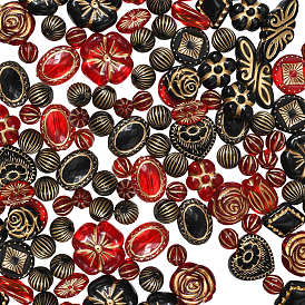 100шт акриловые бусины, разнообразные, золотой металл обвитыми