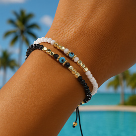 Браслеты из плетеных бусин из стекла и латуни, Регулируемое украшение-подвеска от сглаза для пары.