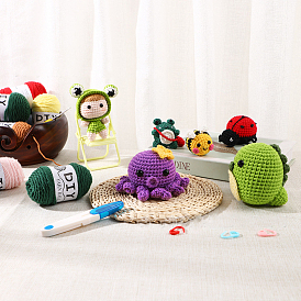 DIY Doll Knitting Kits, including Polyester Yarn, Fiberfill, Crochet Needle, Yarn Needle, Support Wire, Stitch Marker