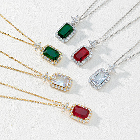Collier de chaîne de pull de pierres précieuses vertes vintage de mode avec pendentif en cristal de zircon pour les femmes
