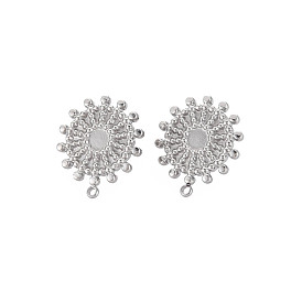 304 Stainless Steel Stud Earring Findings, Earring Setting for Enamel, with Ear Nuts and Loops, Flat Round