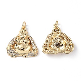Brass Micro Pave Cubic Zirconia Pendants, with Jump Ring, Real 18K Gold Plated, Buddha Charms