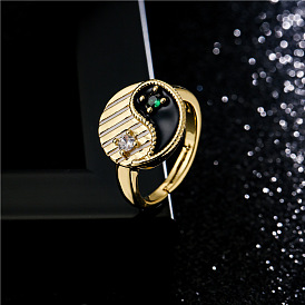 Fashionable Yin Yang Tai Chi Eight Diagrams Open Ring with Zirconia Stone