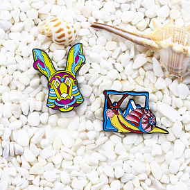 Colorful Texture Rabbit & Snail Best Friends Alloy Brooch - Trendy Animal Badge