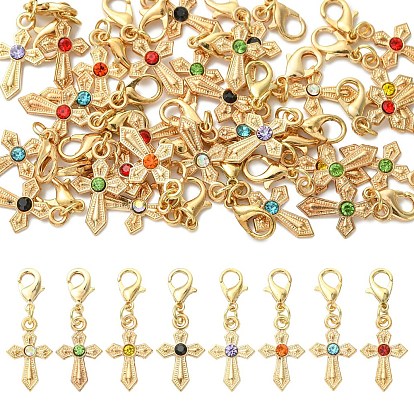 30Piezas de decoraciones colgantes de diamantes de imitación de aleación cruzada, con broches de langosta de la aleación de la garra