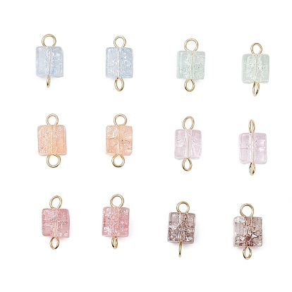 12 шт. 6 цвета треснувший стеклянный куб звенья соединительные подвески, с 304 двойными петлями из нержавеющей стали, золотые