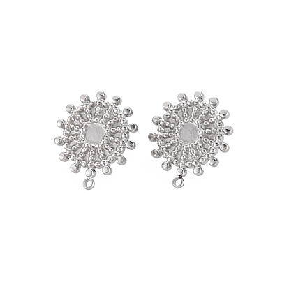 304 Stainless Steel Stud Earring Findings, Earring Setting for Enamel, with Ear Nuts and Loops, Flat Round