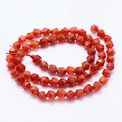 Natural Carnelian Beads Strands, Dyed & Heated, Faceted, Star Cut Round Beads