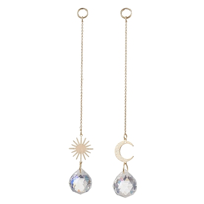 2 шт. стекла с латунными подвесными ловцами солнца, для наружного и садового декора, луна и солнце