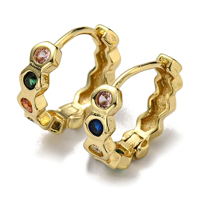 Rack Plating Brass Hoop Earrings with Cubic Zirconia, Lead Free & Cadmium Free