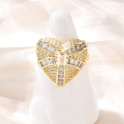 Регулируемые манжетные кольца с микропаве из кубического циркония из латуни, сердце, стойки покрытие, долговечный, без кадмия и без свинца