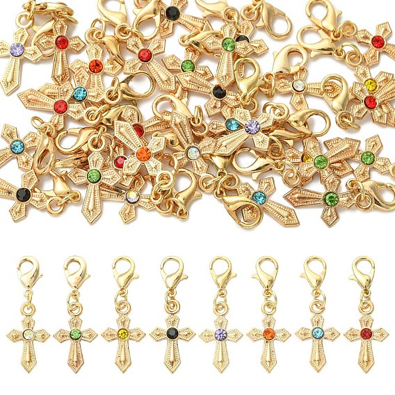 30Piezas de decoraciones colgantes de diamantes de imitación de aleación cruzada, con broches de langosta de la aleación de la garra