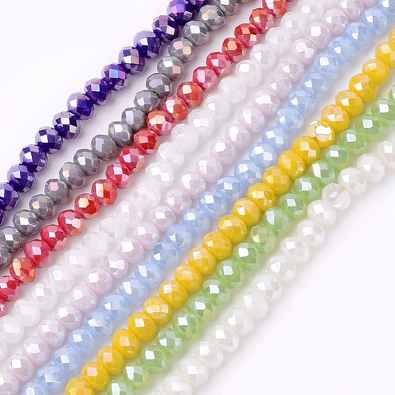 Electroplate Glass Beads Strands, AB Color, Faceted, Rondelle, 4x3mm, Hole: 1mm, about 138pcs/strand, 16.5 inch