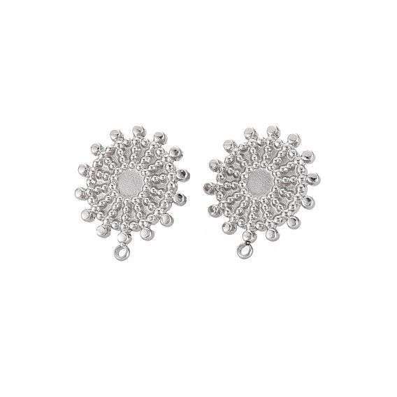304 Stainless Steel Stud Earring Findings, Earring Setting for Enamel, with Ear Nuts and Loops, Flat Round