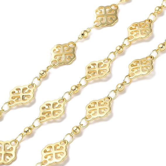 Rack Plating Brass Hollow Flower Link Chains, Soldered, with Spool, Cadmium Free & Lead Free
