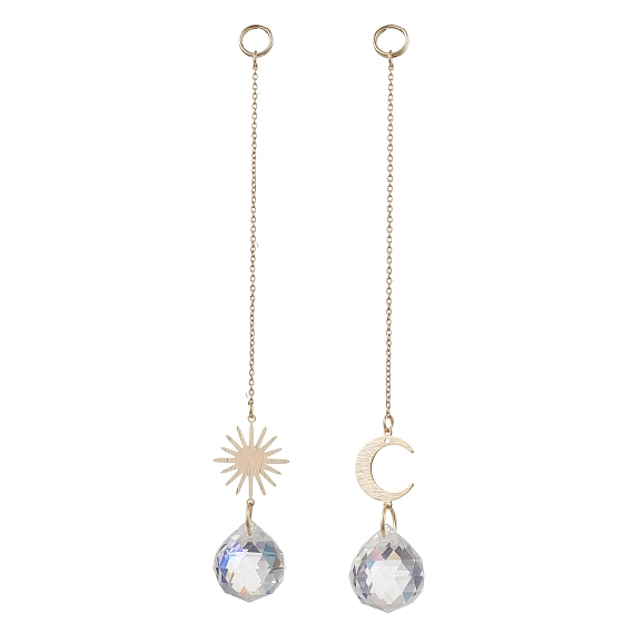 2 шт. стекла с латунными подвесными ловцами солнца, для наружного и садового декора, луна и солнце