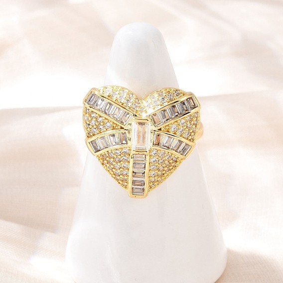 Регулируемые манжетные кольца с микропаве из кубического циркония из латуни, сердце, стойки покрытие, долговечный, без кадмия и без свинца