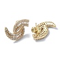 Double Horn Shape Brass Micro Pave Cubic Zirconia Stud Earrings, Long-Lasting Plated