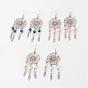 Alloy Glass Pearl Dangle Earrings, Woven Net/Web with Feather, with Brass Earring Hooks, 85mm, pin: 0.8mm