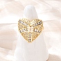 Регулируемые манжетные кольца с микропаве из кубического циркония из латуни, сердце, стойки покрытие, долговечный, без кадмия и без свинца