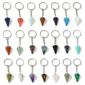 Gemstone Cone Pendant Keychain, with Platinum Tone Brass Findings, for Bag Jewelry Gift Decoration
