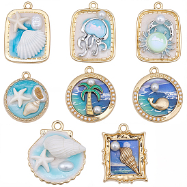 8 шт 8 стили подвески из сплава эмали, с имитацией жемчуга ABS и стеклом, стойки покрытие