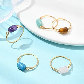 Кольца на палец из натуральных бусин аметиста, апатита, тигрового глаза, амазонита и розового кварца., колонка, с экологически чистой медной проволокой для женщин