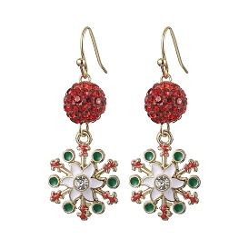 Alloy Enamel with Rhinestone Dangle Earrings, Snowflake, For Christmas