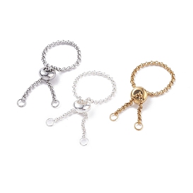304 Stainless Steel Rolo Chains Slider Ring Findings, Adjustable Ring with Brass Beads