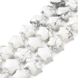 Natural Howlite Beads Strands, with Seed Beads, Puffed Star