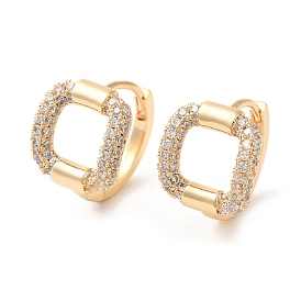 Square Cubic Zirconia Hoop Earrings, Brass Jewelry for Women