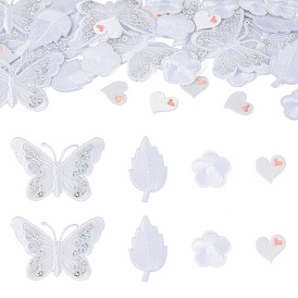 40Pcs 4 Styles Polyester Embroider Thread Iron on/Sew On Patches, Hot Melt Adhesive, Cloth Appliques, Butterfly & Heart & Leaf & Flower